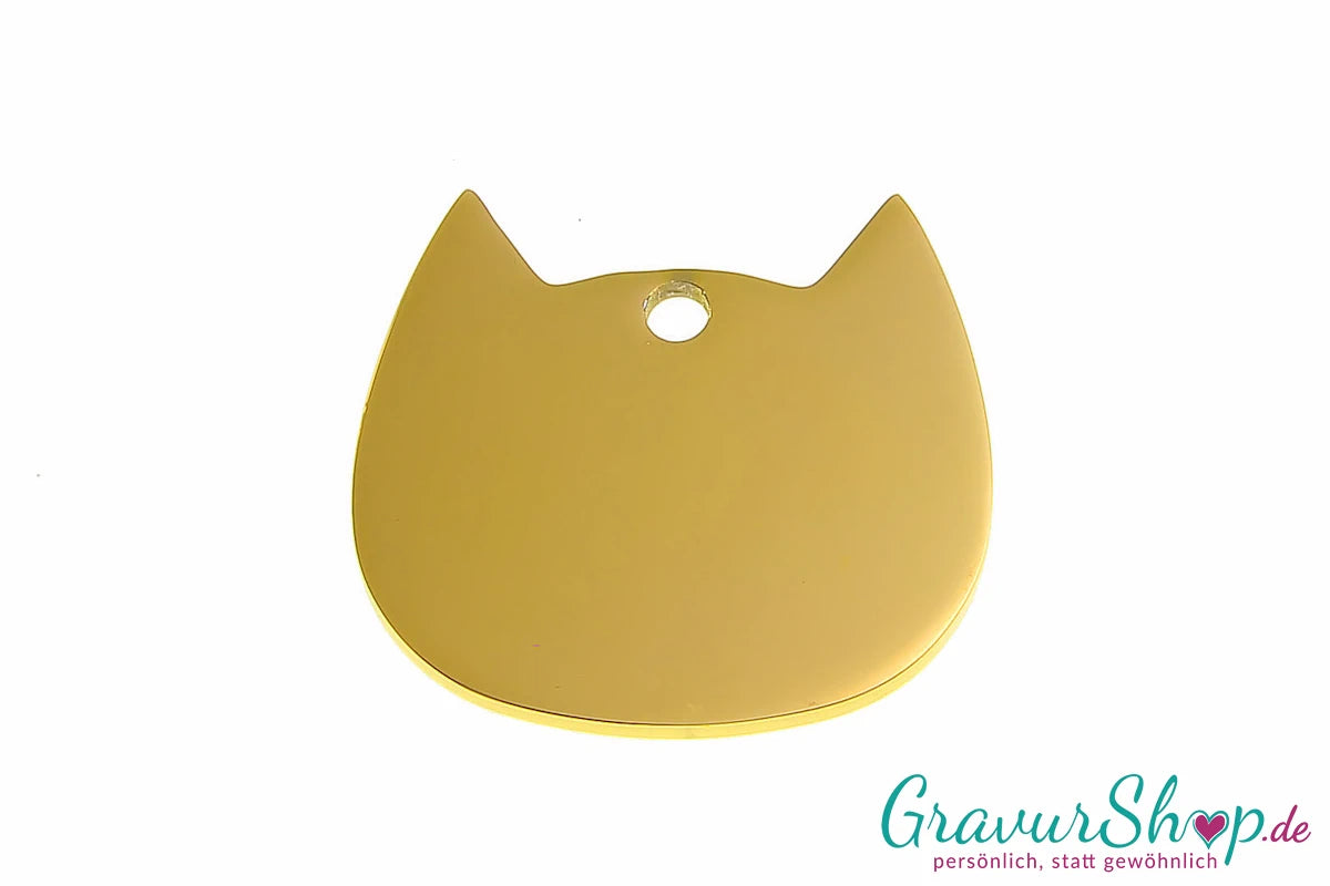 Katzenmarke 03 mit Gravur Katzenkopf - gold