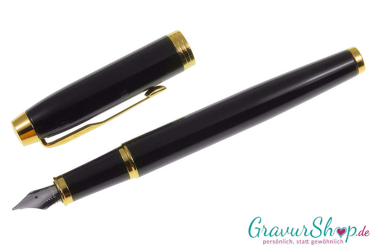 Parker IM Schreibset Füller Schwarz Gold mit Gravur