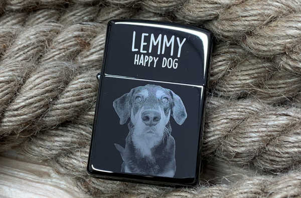 Zippo Feuerzeug mit deinem Foto und Wunschtext graviert Ebony Muster 2