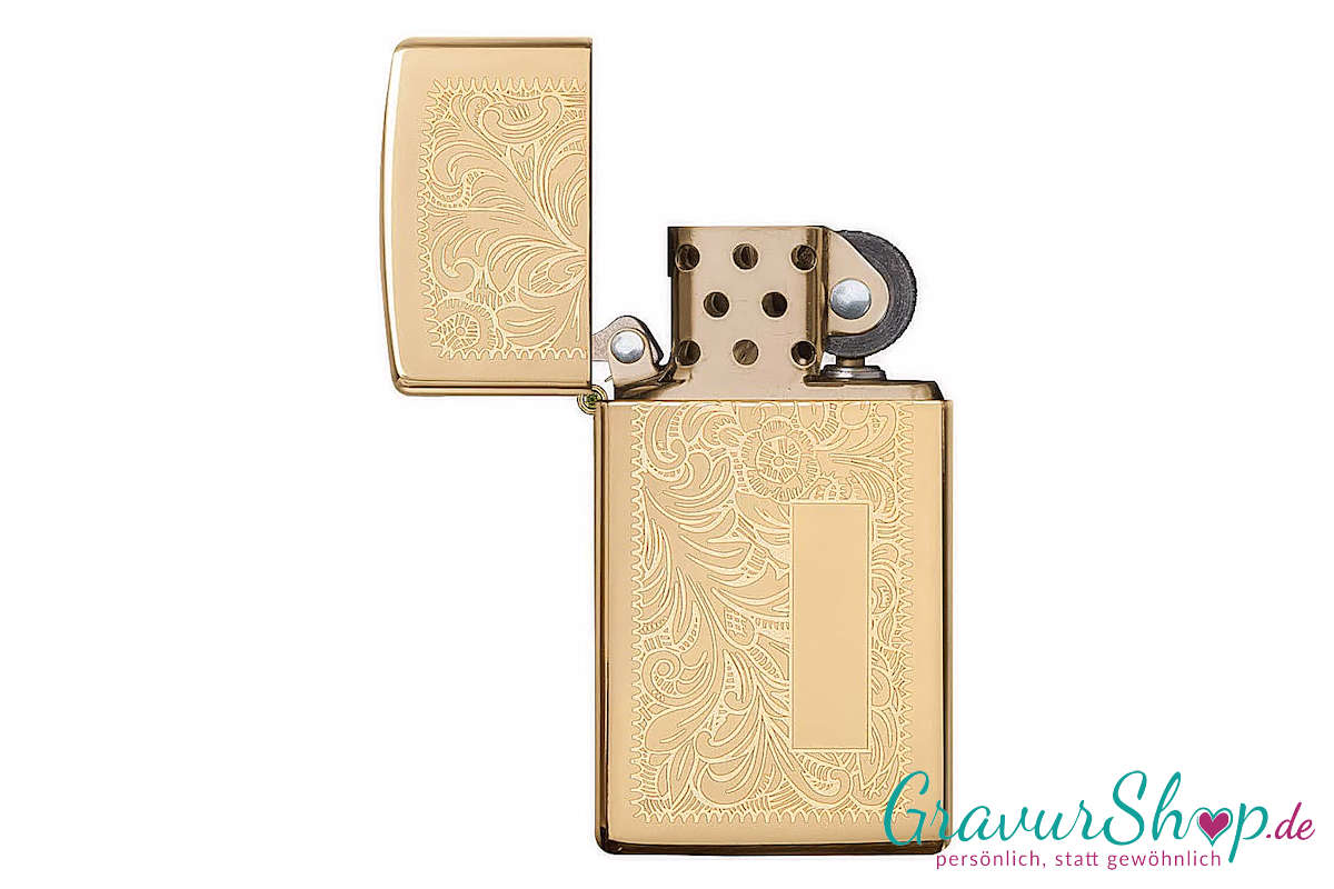 Zippo Venetian High Polish Brass SLIM mit Gravur Bild 2