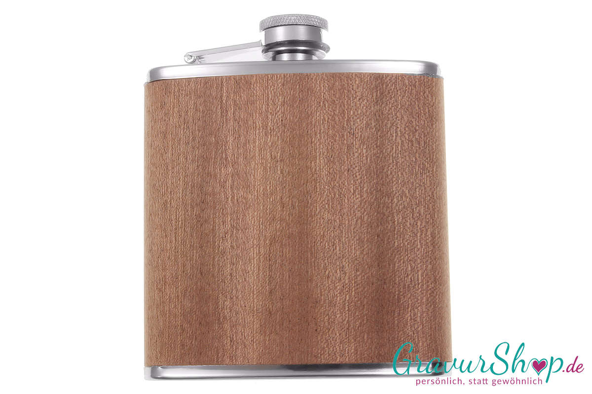 Flachmann Holz Braun mit Gravur Muster 1