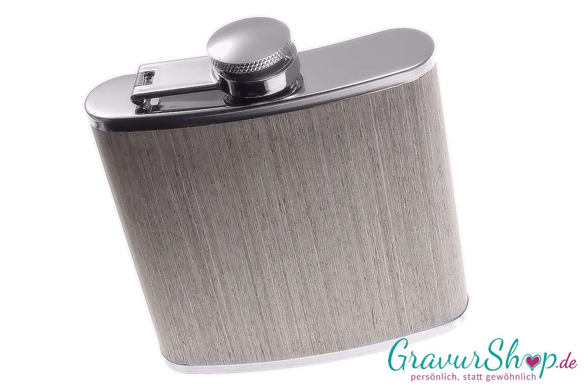 Flachmann Holz Grau mit Gravur Muster 3