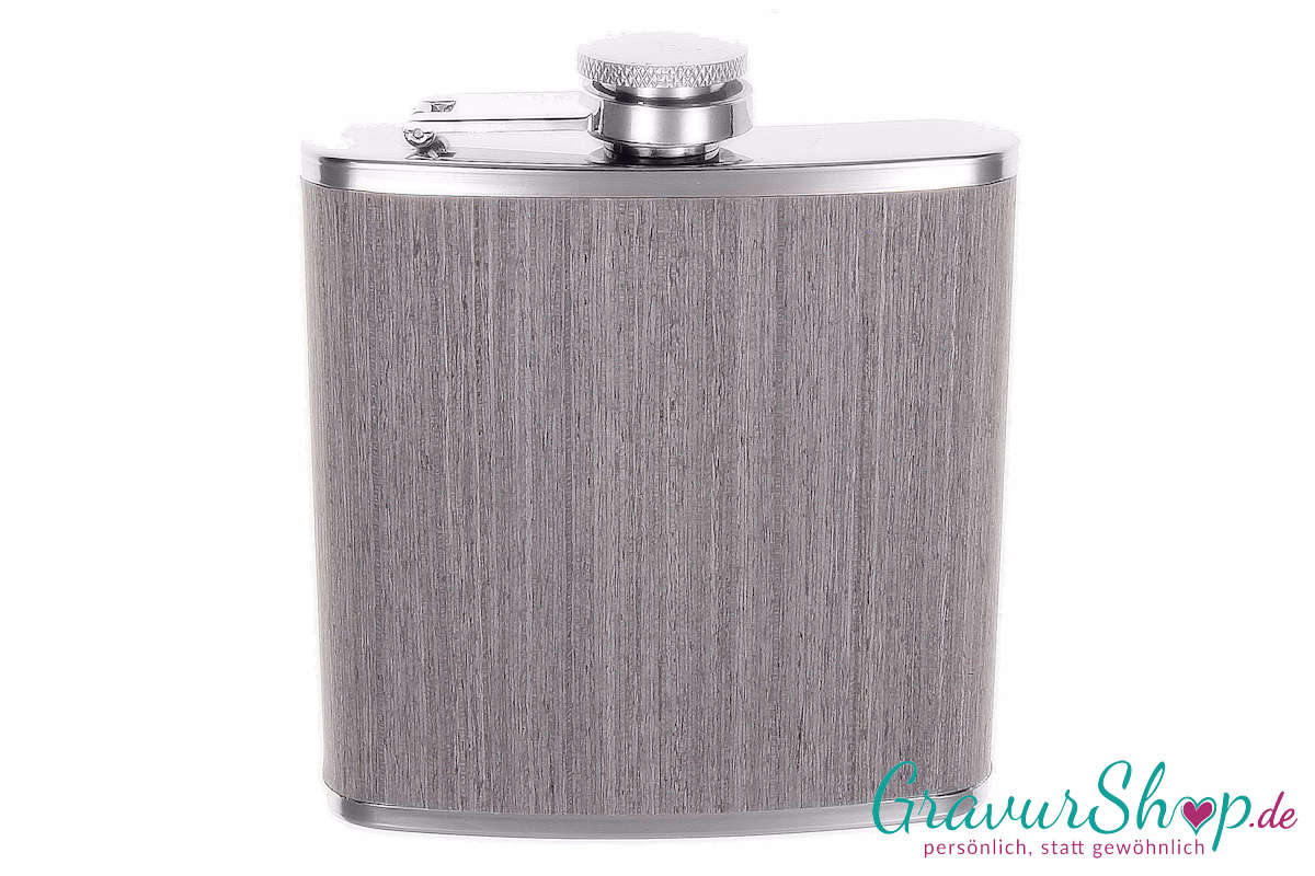 Flachmann Holz Grau mit Gravur Muster 2
