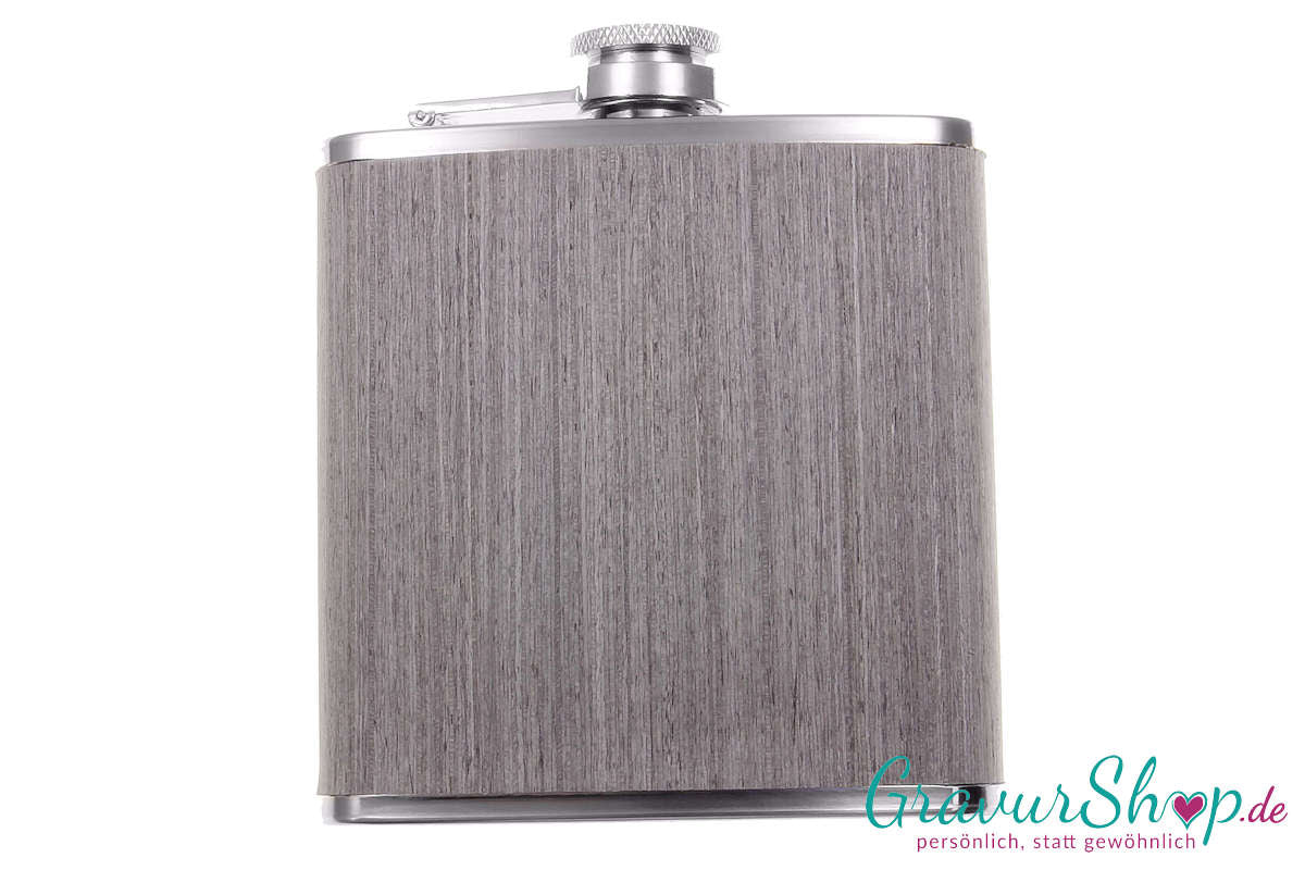 Flachmann Holz Grau mit Gravur Muster 1