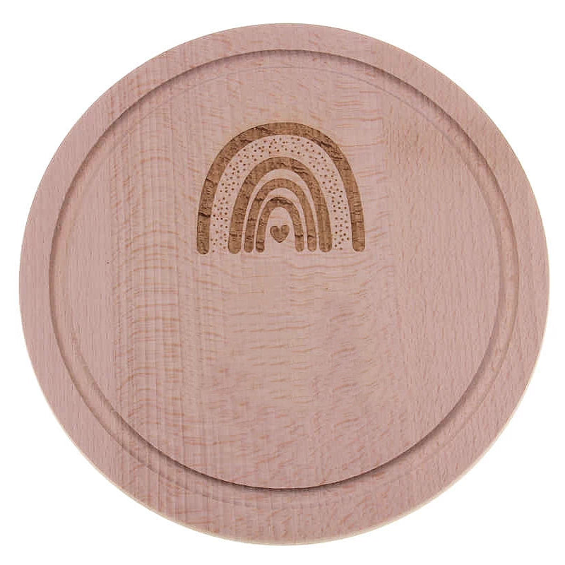 Personalisiertes Holz-Frühstücksbrettchen für Kinder mit Gravur – Motiv Regenbogen & Name
