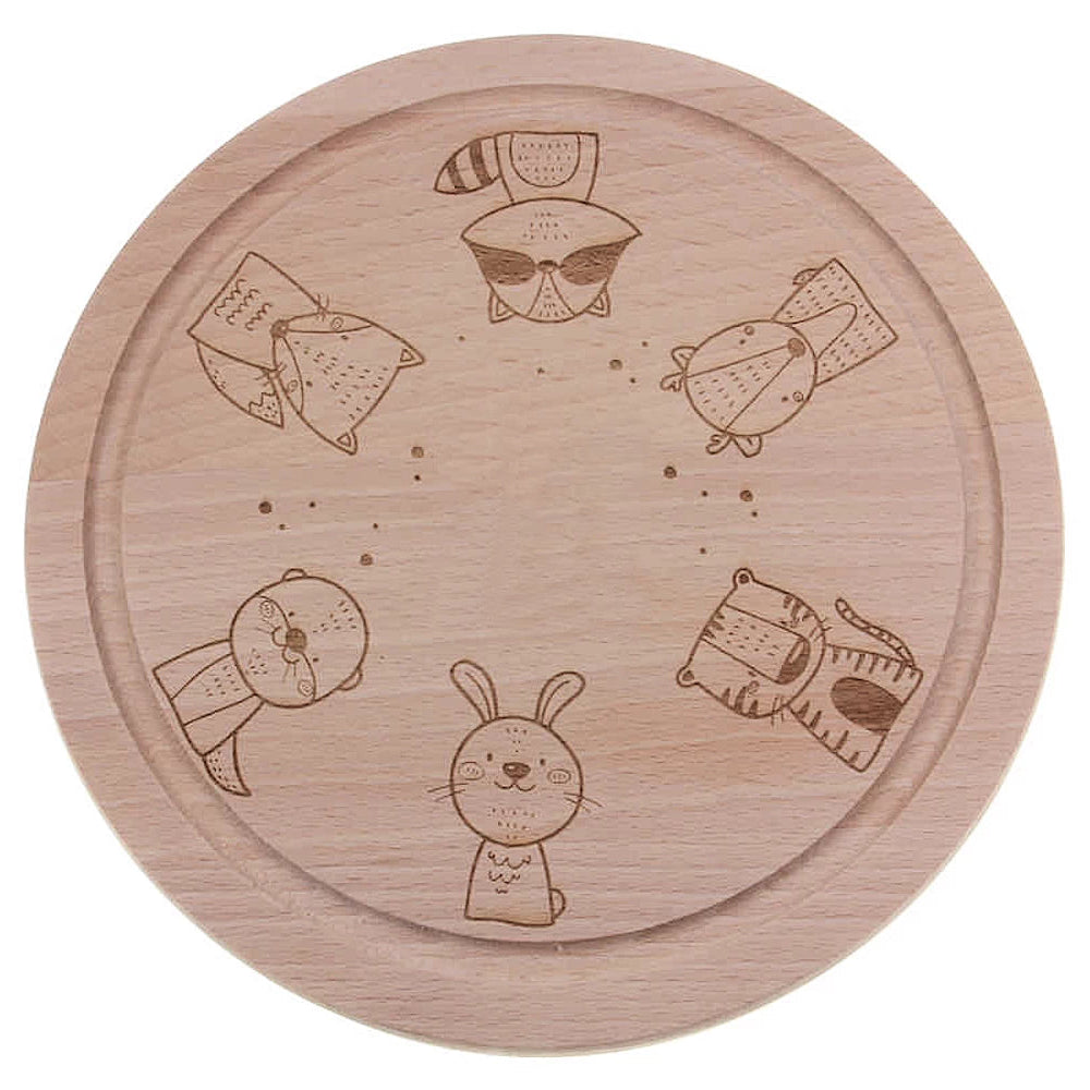 Personalisiertes Holz-Frühstücksbrettchen für Kinder mit Gravur - Motiv Waldtiere & Name