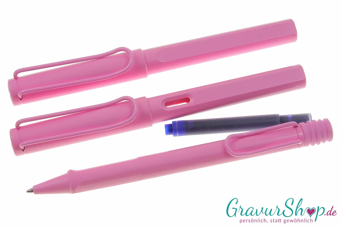 LAMY safari 3er Set Füller-Kuli-Rollerball lightrose mit Gravur