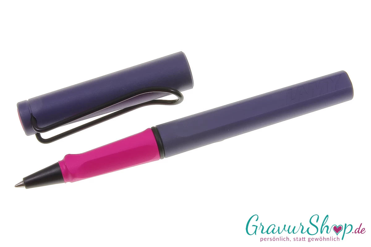 LAMY Safari Schreibset Rollerball pink cliff mit Gravur