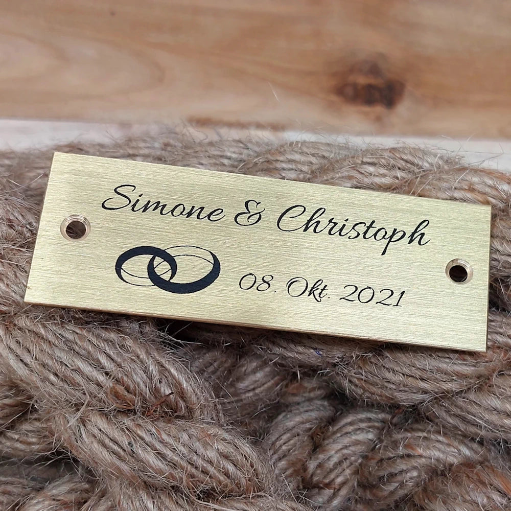 Hochzeitsschild Messing | Personalisiert mit Name, Datum oder Text | Eckig