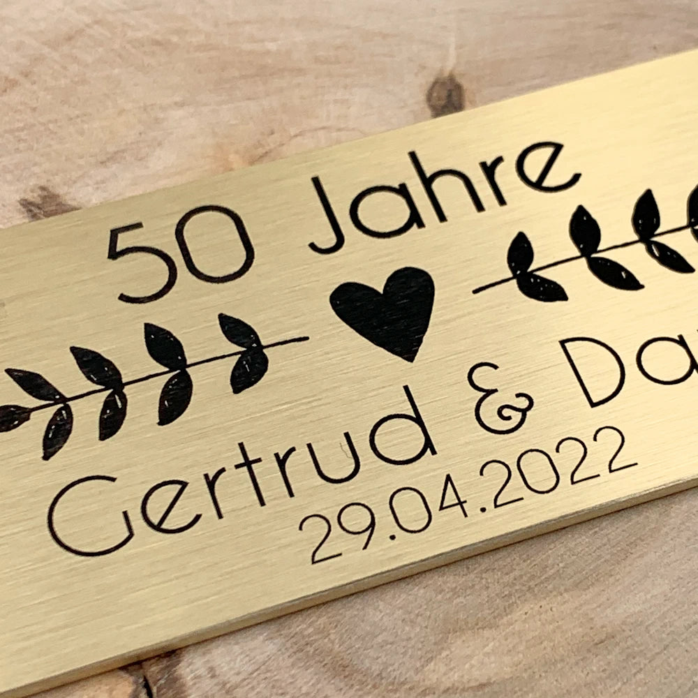 Hochzeitsschild Messing | Personalisiert mit Name, Datum oder Text | Eckig