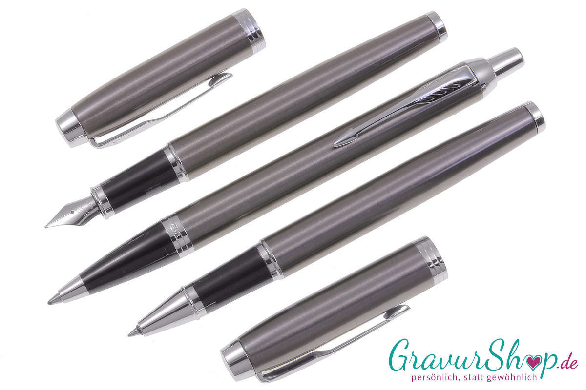 Parker IM Schreibset Dark Espresso Kuli Füller Tintenroller mit Gravur geöffnet