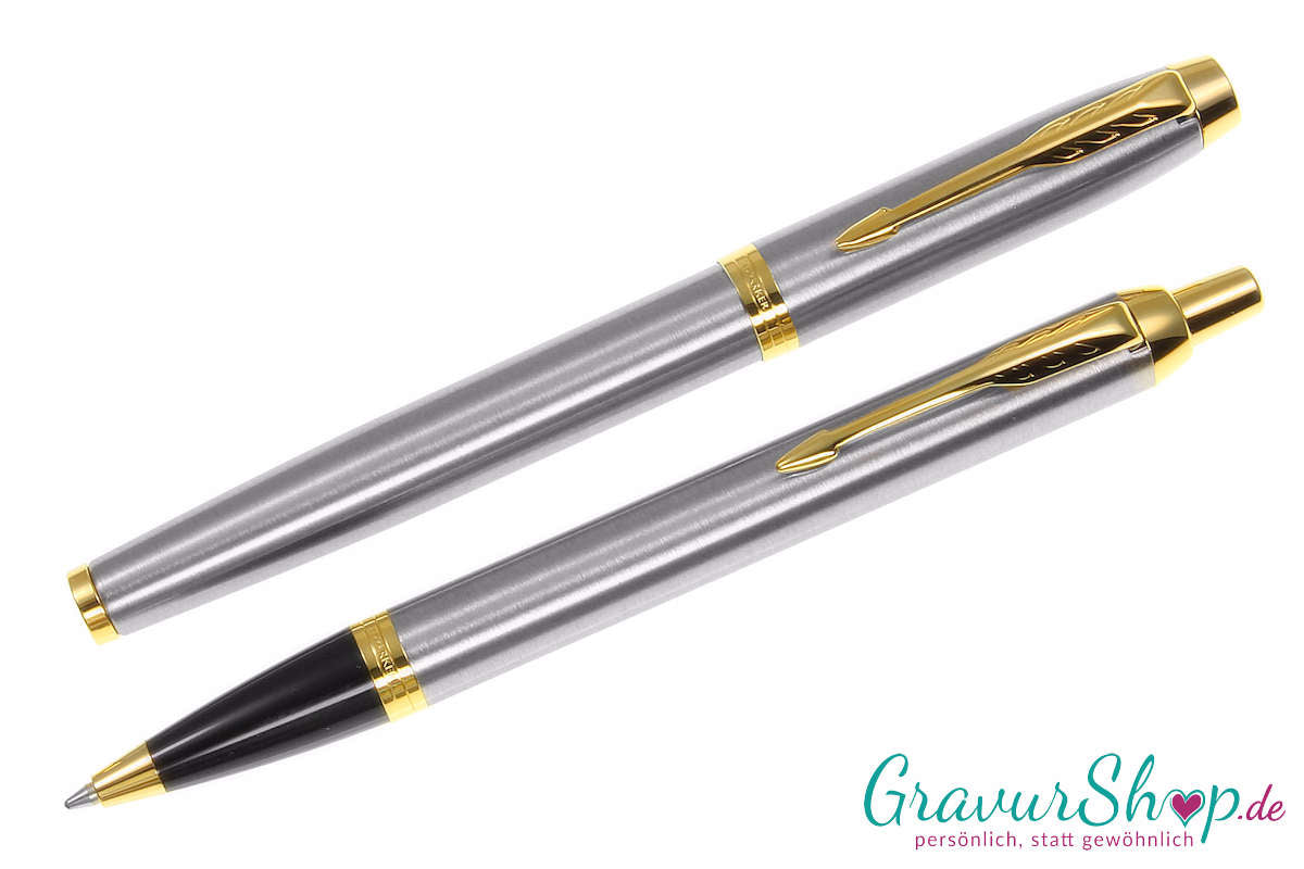 IM Parker Schreibset Kuli Füller Brushed Metall mit Gravur