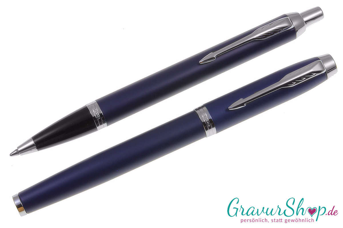 Parker IM Schreibset Kugelschreiber + Füller Matte Blue mit Gravur