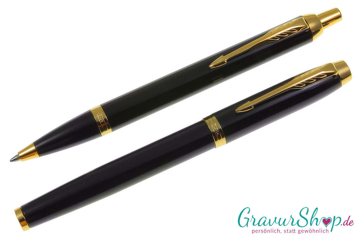 Parker IM Schreibset Kuli + Füller Schwarz Gold mit Gravur