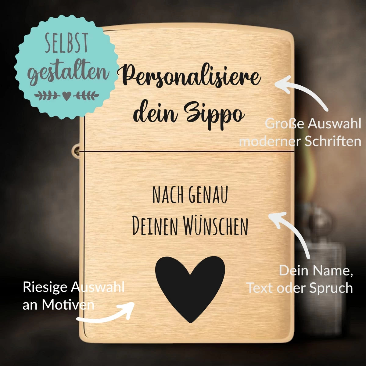 Original Zippo® Brass Brushed | Feuerzeug mit Gravur | Personalisiertes Sturmfeuerzeug