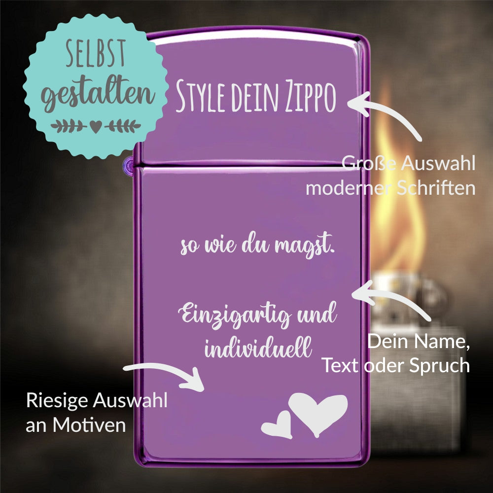 Zippo®Slim mit Gravur | High Polish Purple - Abyss | Personalisiertes Sturmfeuerzeug