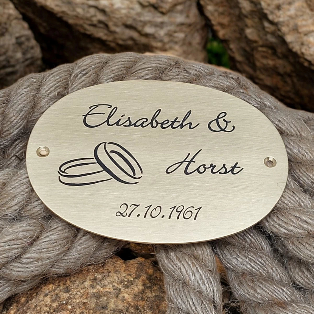 Hochzeitsschild Messing | Personalisiert mit Name, Datum oder Text | Oval