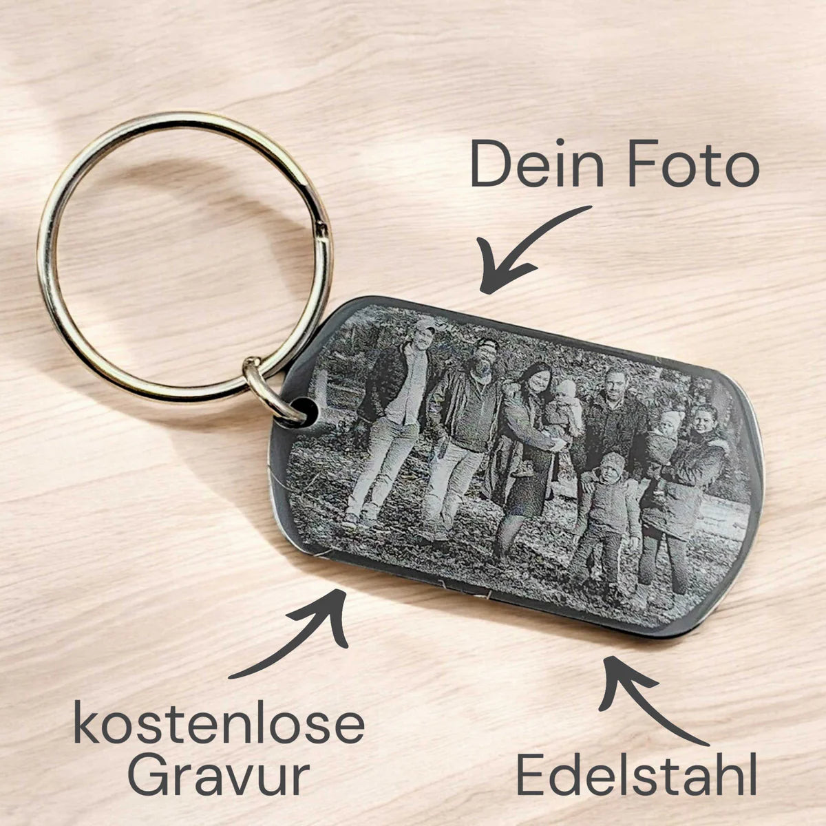 Personalisierter Schlüsselanhänger deinem Foto | Dein Bild graviert | DOGTAG schwarz