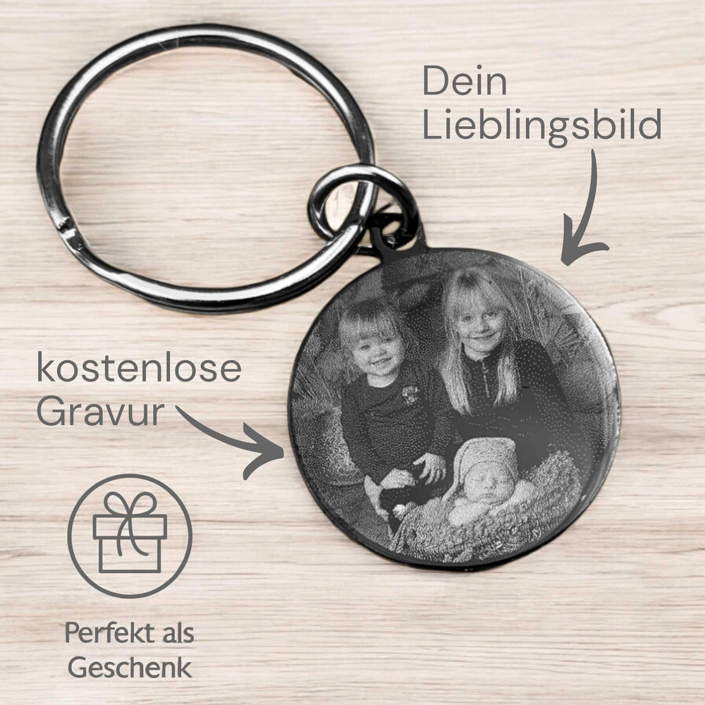 Schlüsselanhänger mit Foto - Rund Schwarz
