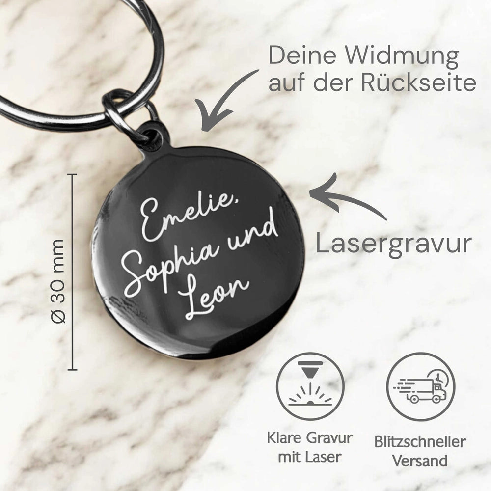 Schlüsselanhänger mit Foto - Rund Schwarz