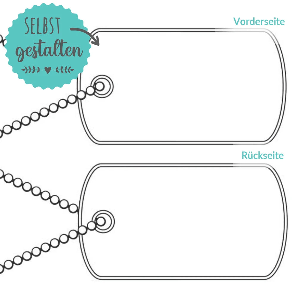 DogTag aus eloxiertem Aluminium, Gravurbeispiel quer – personalisiert mit deinem Namen