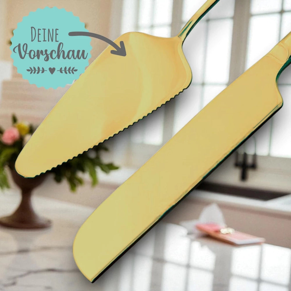 Graviertes Tortenmesser & Tortenheber Set | Personalisiertes Geschenk zur Hochzeit | frei gestalten