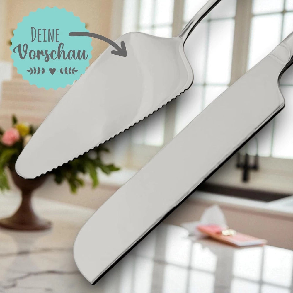 Graviertes Tortenmesser & Tortenheber Set | Personalisiertes Geschenk zur Hochzeit | frei gestalten