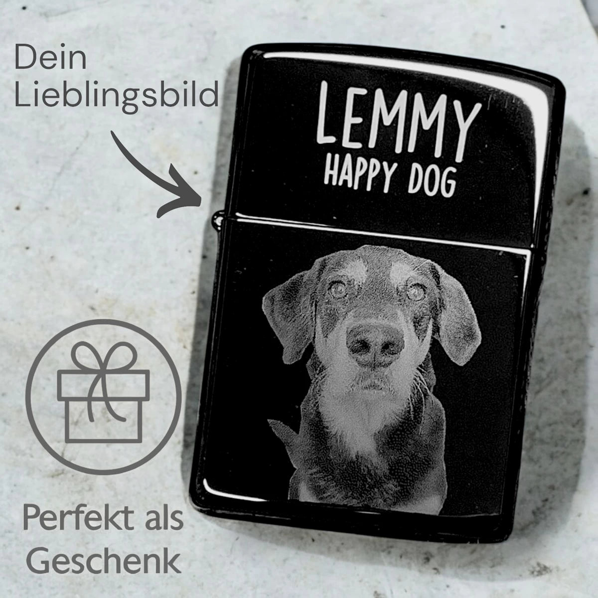 Original Zippo® High Polish Black | Feuerzeug mit Gravur | Personalisiertes Sturmfeuerzeug