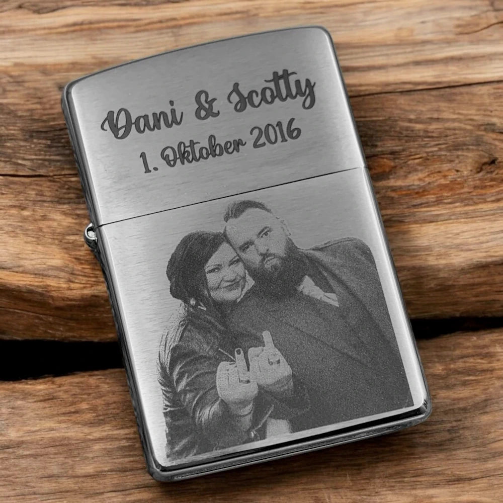 Zippo with Photo Engraving | Personalized Windproof Lighter with your Picture | Chrome brushed