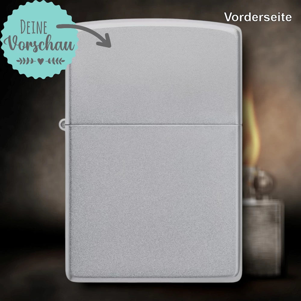 Original Zippo® Satin Chrome | Feuerzeug mit Gravur | Personalisiertes Sturmfeuerzeug