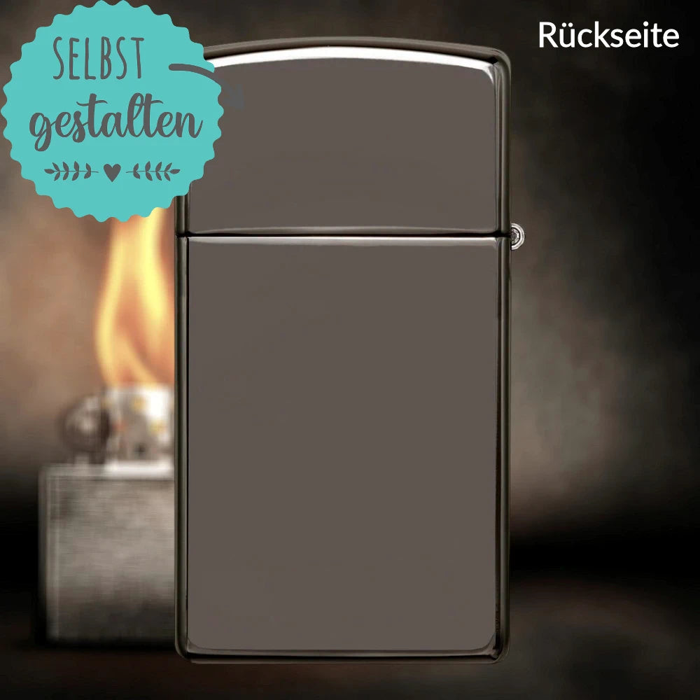 Zippo®Slim mit Gravur | Black Ice | Personalisiertes Sturmfeuerzeug