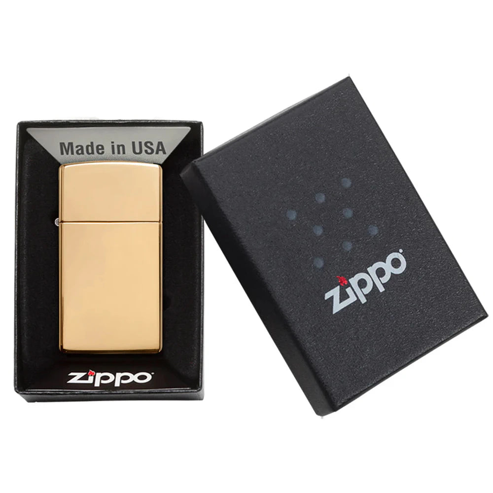 Zippo®Slim mit Gravur | Brass High Polish | Personalisiertes Sturmfeuerzeug