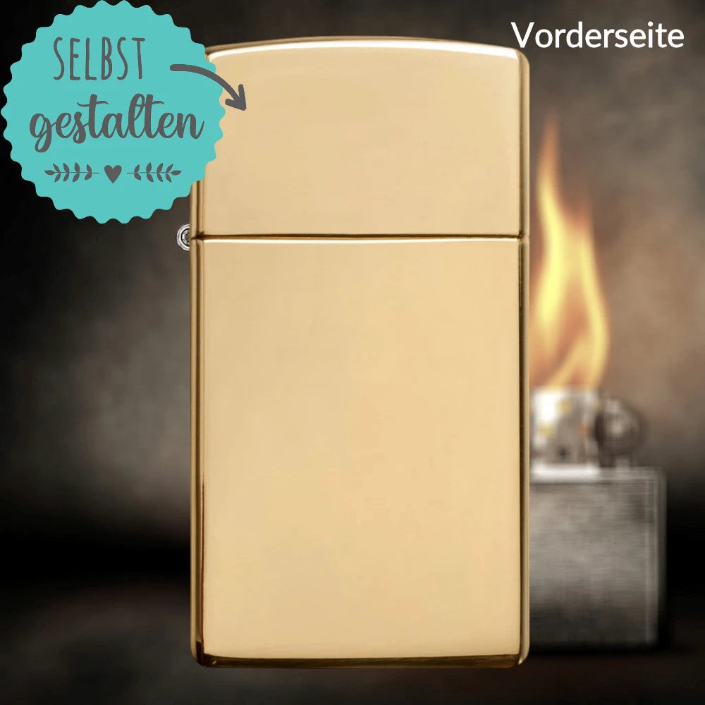 Zippo®Slim mit Gravur | Brass High Polish | Personalisiertes Sturmfeuerzeug