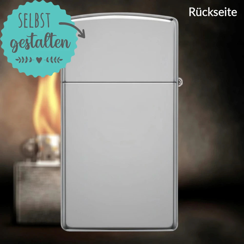 Zippo®Slim mit Gravur | Chrome High Polish | Personalisiertes Sturmfeuerzeug