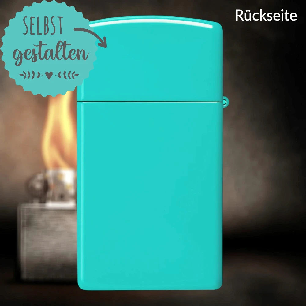 Zippo®Slim mit Gravur | Turquoise | Personalisiertes Sturmfeuerzeug
