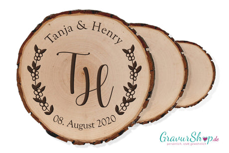 Baumscheibe Hochzeit mit Gravur Style 3