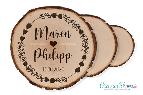 Baumscheibe Hochzeit mit Gravur Style 4
