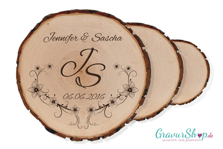 Baumscheibe Hochzeit mit Gravur Style 5