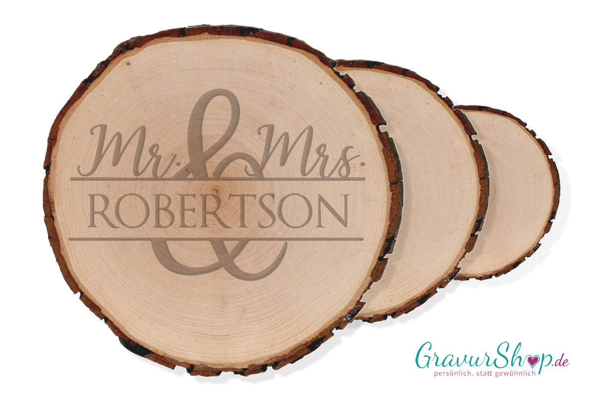 Baumscheibe Mr & Mrs mit Gravur