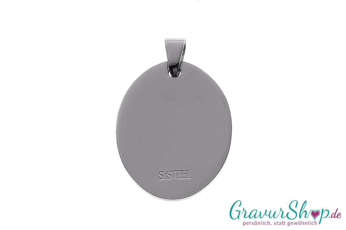 Edelstahlanhänger Oval 30 x 24 mm mit Gravur Rückseite