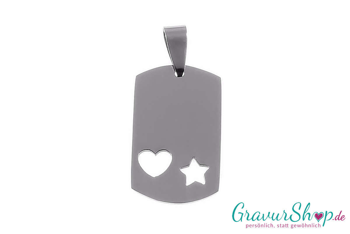 Edelstahl Anhänger Herzchen und Stern mit Gravur