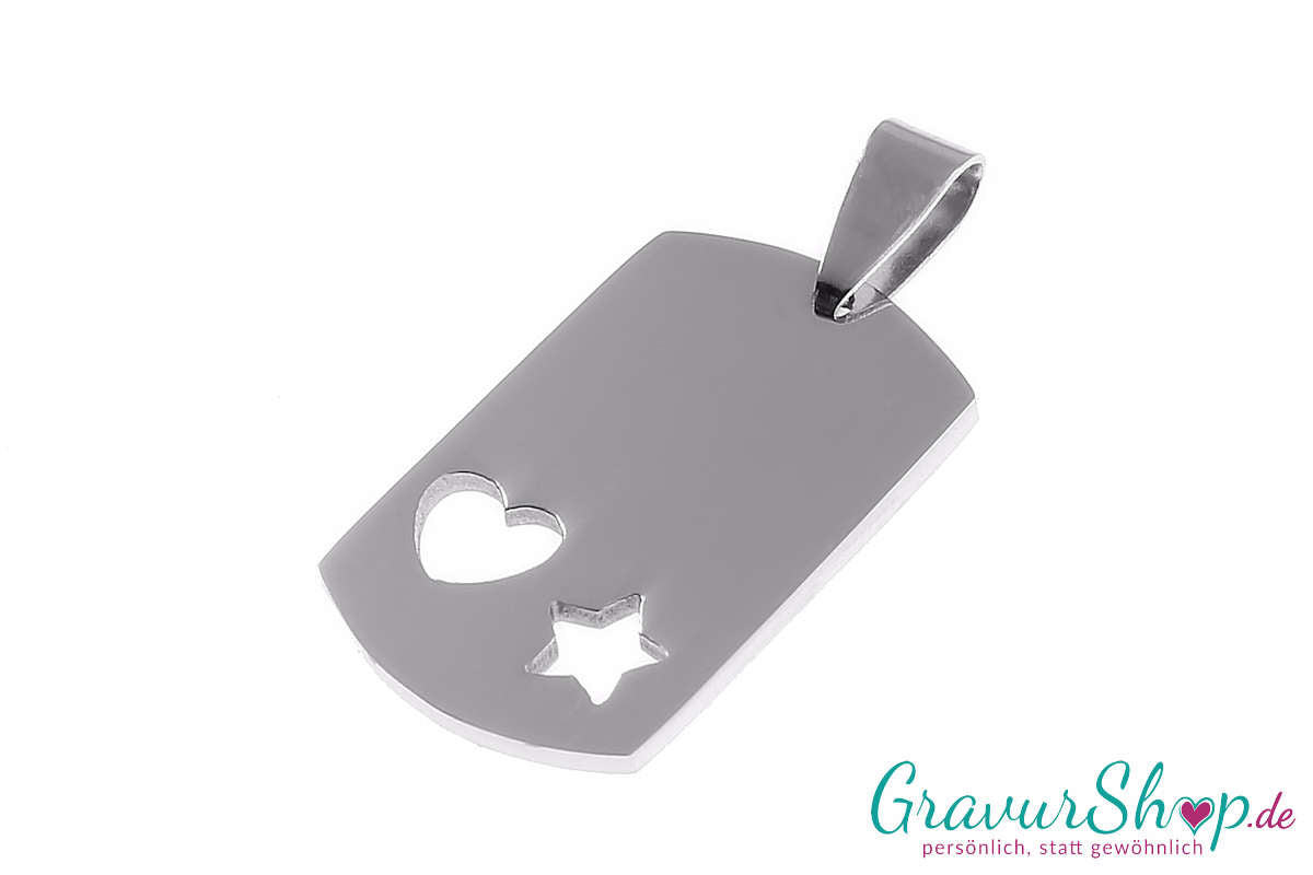 Edelstahl Anhänger Herzchen und Stern mit Gravur