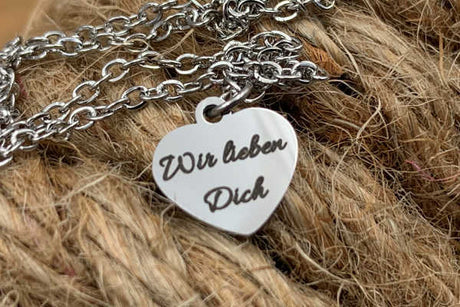 Edelstahl Kettenanhänger mit Gravur Herz Silber Muster 2