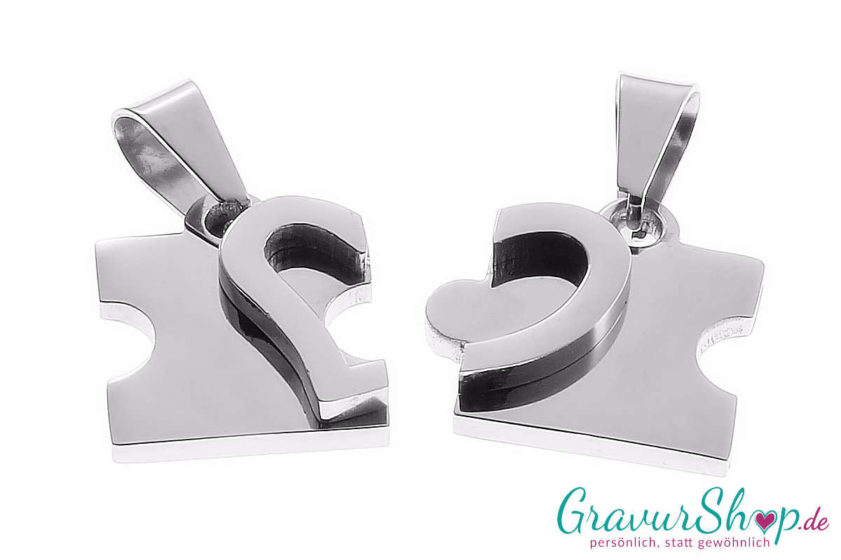Edelstahl Partneranhänger Puzzle mit Herz inkl. Gravur