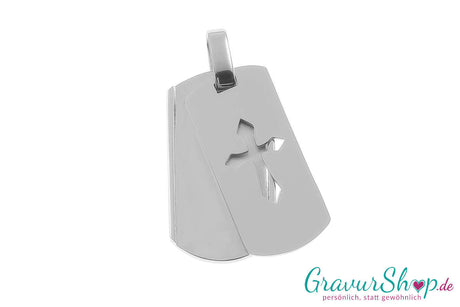 Doppel Edelstahlanhänger Kreuz 25 x 14 mm mit Gravur