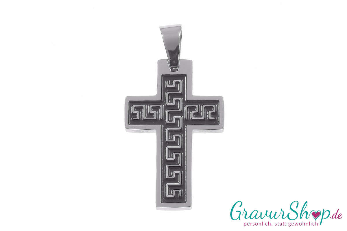 Kreuz Edelstahlanhänger mit Ornamenten inkl. Gravur