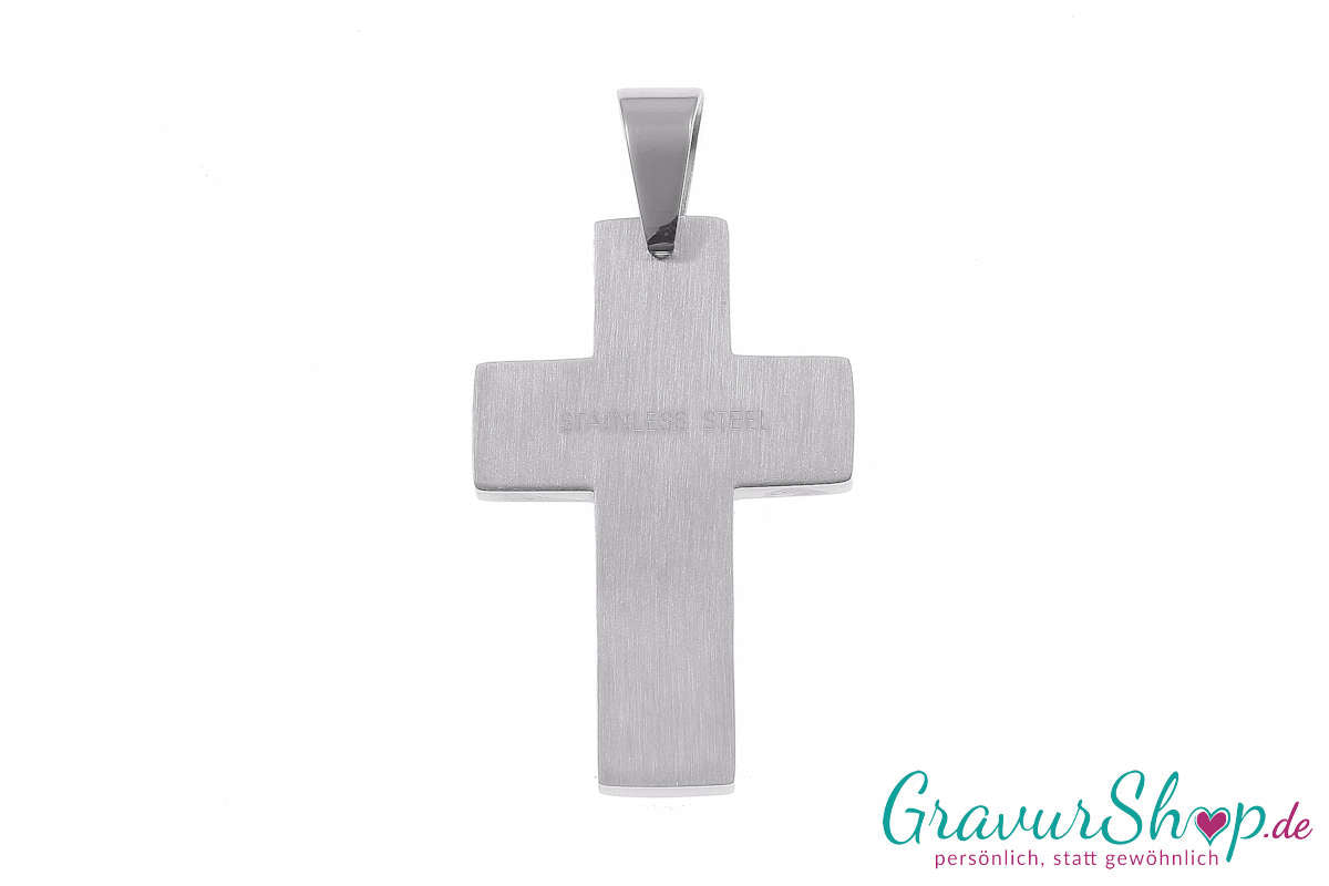 Kreuz Edelstahlanhänger Rückseite inkl. Gravur