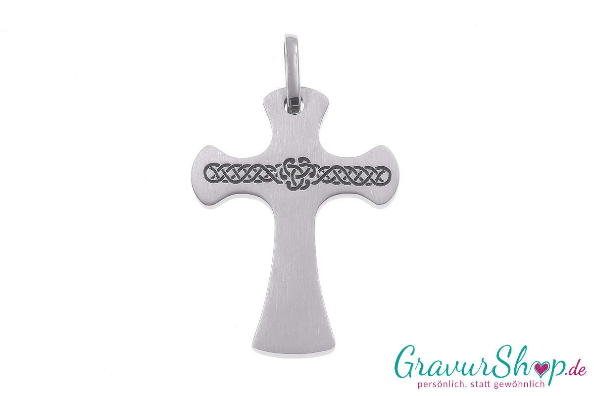 Kreuz Edelstahlanhänger Tribal mit Gravur