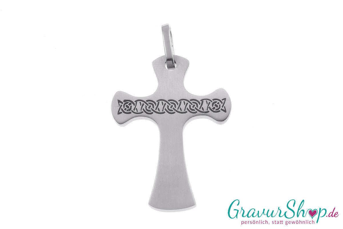 Kreuz Edelstahlanhänger Tribal mit Gravur