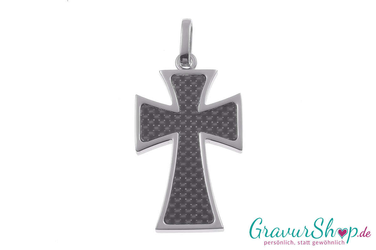 Kreuz Edelstahlanhänger Carbon 35 x 23 mm mit Gravur